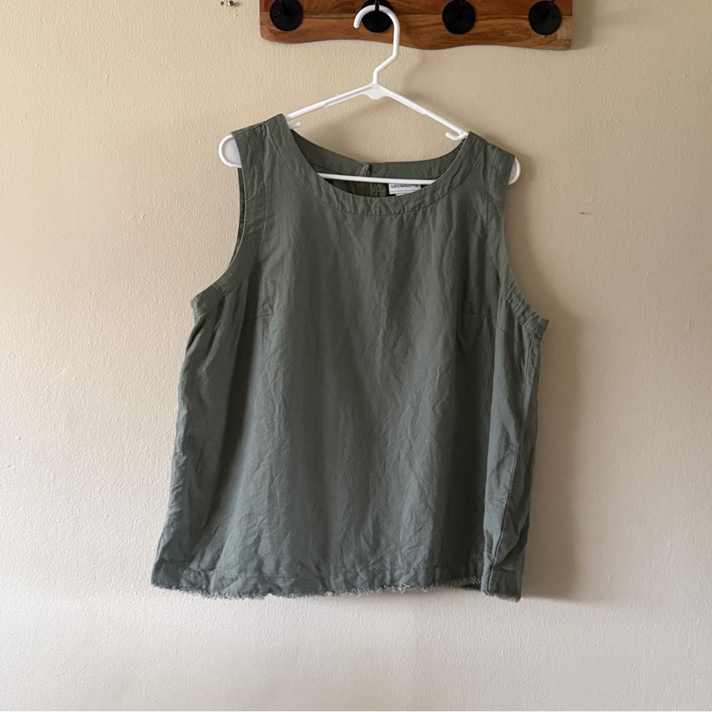 Liz Claiborne Sage Green Cotton Linen Raw Hem Tank Top Size L Coastal Chic